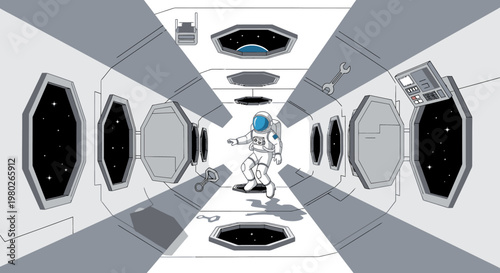 Astronaut in Space Suit Walking Forward.