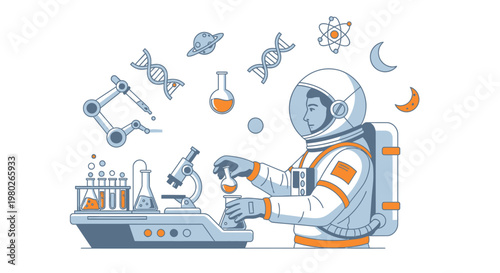 Astronaut in Space Suit Working Laboratory.
