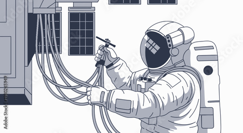 Astronaut in Space Suit Working.