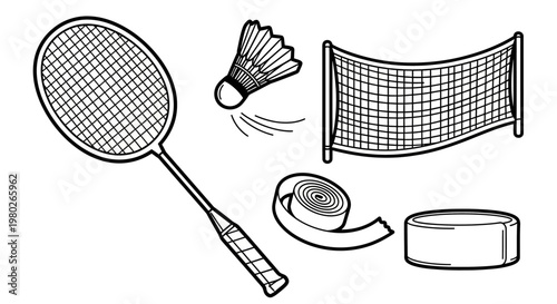 Badminton racket and shuttlecock equipment.