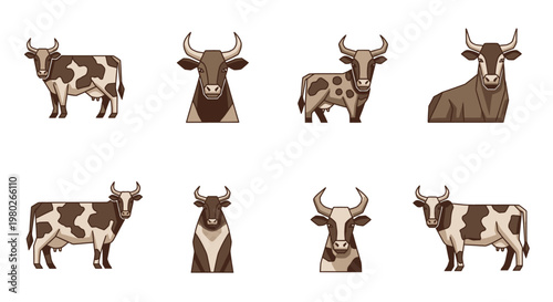 Brown and white cow illustrations.