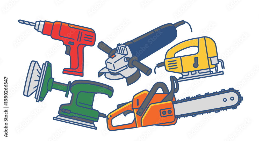 Naklejka premium Collection of power tools equipment.