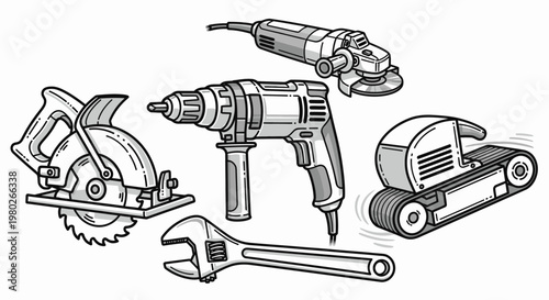 Collection of power and hand tools.