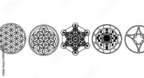 Geometric shapes and sacred symbols.