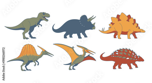 Group of colorful dinosaur toys.