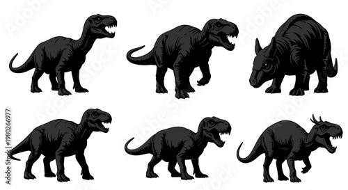 Group of different dinosaur silhouettes walking.