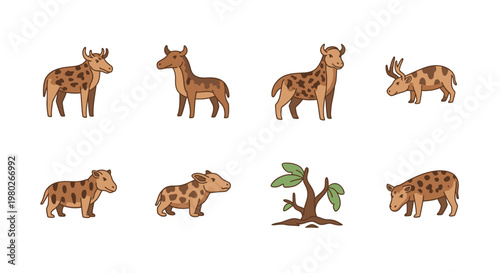 Group of Deer and Small Tree.