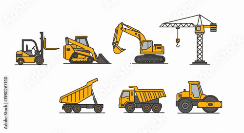 Heavy construction equipment vehicles yellow.