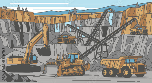 Heavy machinery at a quarry site.