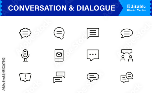 Conversation And Dialogue Line Icon Pack – Unique, Clean, Editable Design of Simple Line Art for Digital Interactions