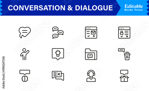 Conversation And Dialogue Line Icon Pack – Unique, Clean, Editable Design of Simple Line Art for Digital Interactions