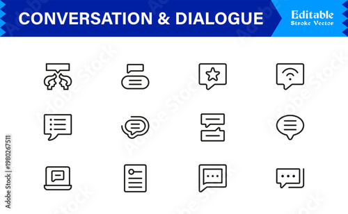 Conversation And Dialogue Line Icon Pack – Unique, Clean, Editable Design of Simple Line Art for Digital Interactions