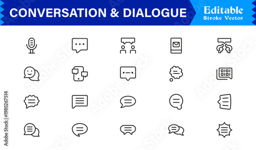 Conversation And Dialogue Line Icon Pack – Unique, Clean, Editable Design of Simple Line Art for Digital Interactions