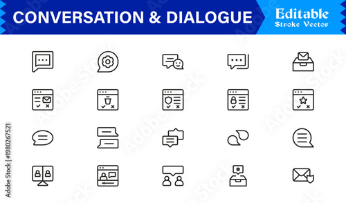 Conversation And Dialogue Line Icon Pack – Unique, Clean, Editable Design of Simple Line Art for Digital Interactions