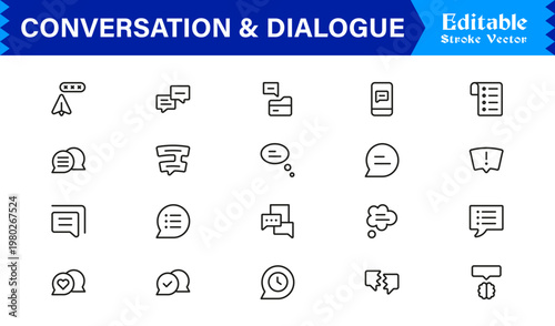 Conversation And Dialogue Line Icon Pack – Unique, Clean, Editable Design of Simple Line Art for Digital Interactions