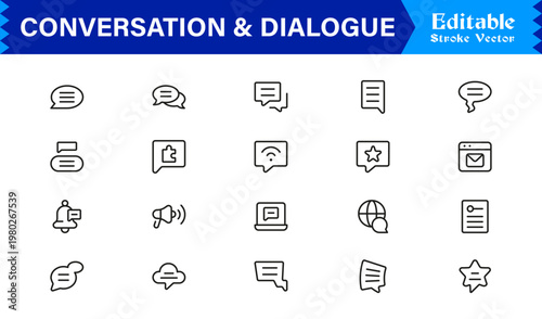 Conversation And Dialogue Line Icon Pack – Unique, Clean, Editable Design of Simple Line Art for Digital Interactions