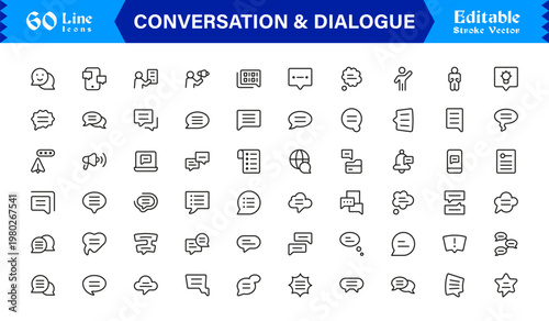 Conversation And Dialogue Line Icon Pack – Unique, Clean, Editable Design of Simple Line Art for Digital Interactions