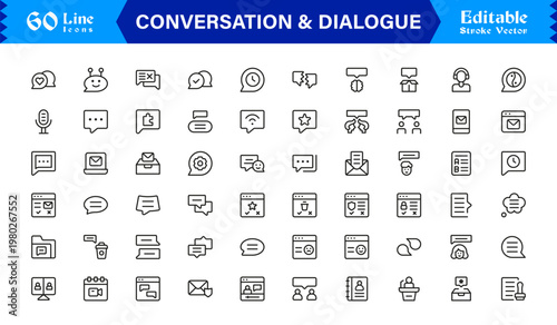 Conversation And Dialogue Line Icon Pack – Unique, Clean, Editable Design of Simple Line Art for Digital Interactions