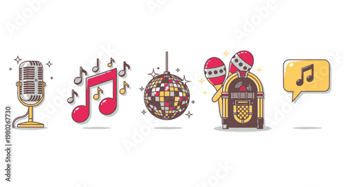Music icons and symbols illustration.
