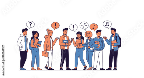 People standing in a confused line.