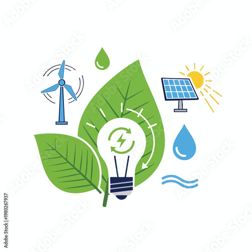 Eco Friendly Energy Sources Concept with Renewable Power Icons