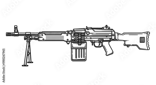 Rifle with magazine and bipod.