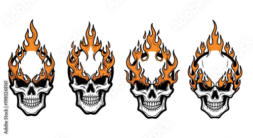 Skulls with flames on head.