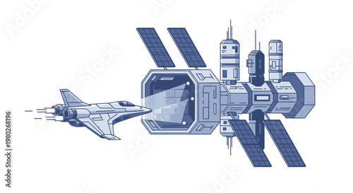Space Shuttle Docking at Satellite Station.