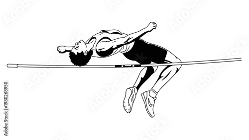 A male athlete in mid-air clearing a hurdle with a dynamic motion on a plain white background.