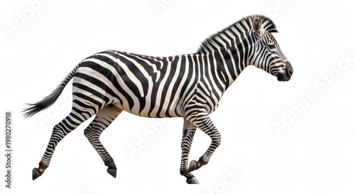 African Plains Zebra Running and Galloping Isolated on White Background
