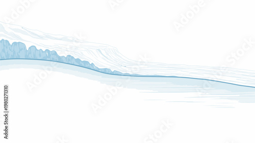 Serene landscape with a gentle blue wave against a white background with soft, calming tones.