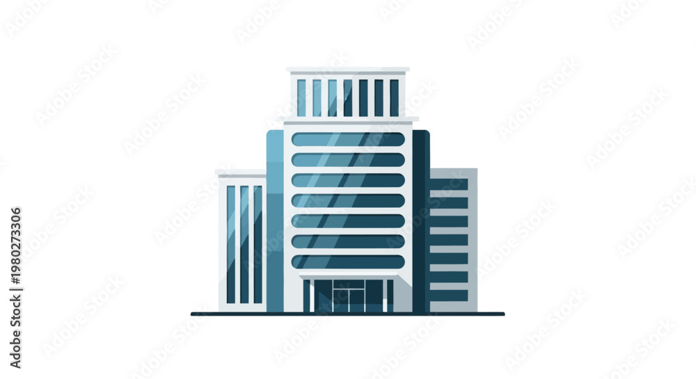 Obraz premium Modern Office Building Flat Vector Illustration Isolated on White Background - Corporate Skyscraper Architecture Icon