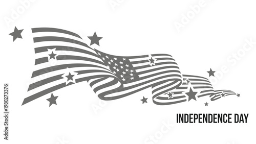 Illustration of a waving American flag with stars and the text 'Independence Day' on a white background.