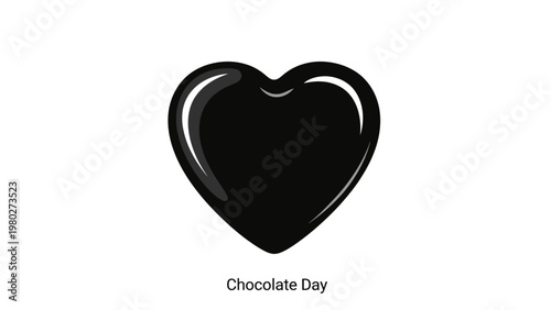 A shiny black heart shape against a clean white background with the text 'Chocolate Day' in a simple font.