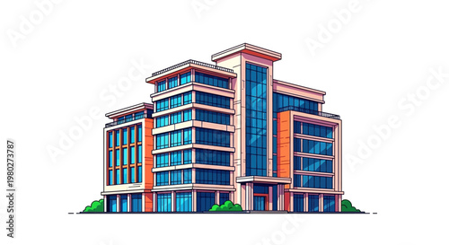 Modern Office Building Illustration - Professional Corporate Business Center Architecture Vector on White Background