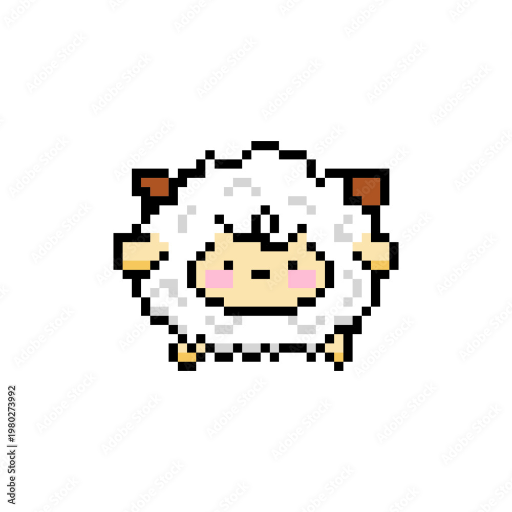 Fototapeta premium Vector Illustration of Cute Sheep Character with Pixel Art Design