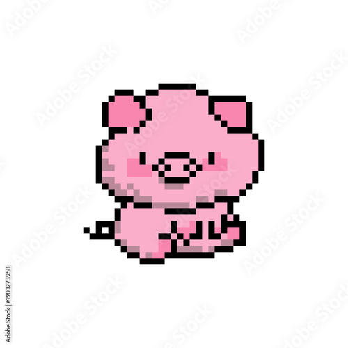 Vector Illustration of Cute Pig Character with Pixel Art Design