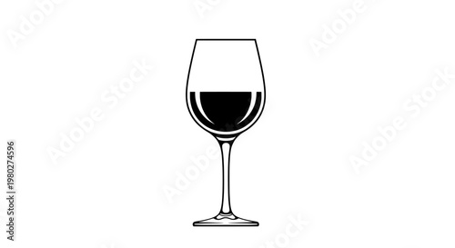 A simple line drawing of a wine glass filled with red wine