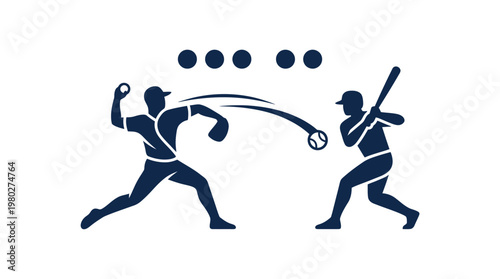 Baseball Game Silhouette with Pitcher and Batter