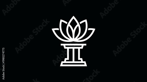 Minimalist Lotus Flower Emblem on Black Background