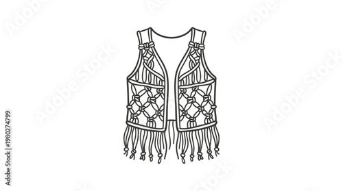 Bohemian Macrame Vest Vector Outline