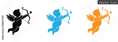 Vector cupid icons in black, Blue, And orange on white background