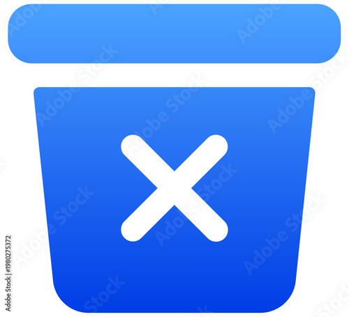Solid blue trash bin icon with cross symbol for data deletion