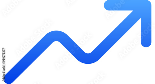 Solid blue trending up arrow icon for market profit and growth