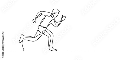 Minimalist continuous single line drawing of an athletic person running forward with high speed Vector, illustration