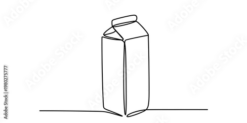 Minimalist continuous line drawing of a simple milk carton container isolated on white background Vector, illustration
