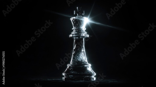 Dramatic illuminated chess king piece on dark background strategic concept