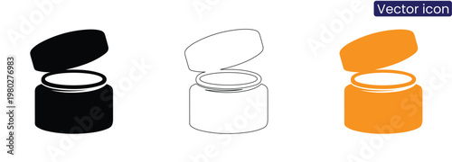 Vector icons of open jars in black, Line art, And orange on white background for cosmetic or food packaging design