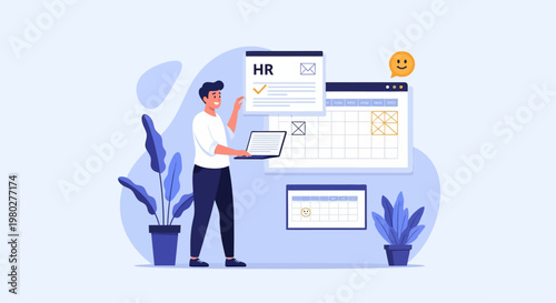 Human resources manager reviewing employee performance and attendance data on digital interface.