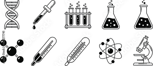 Science and research icons a collection of scientific tools and concepts